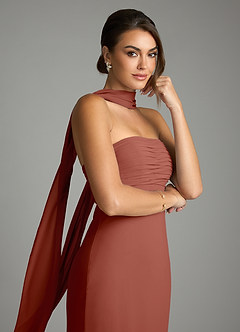 Azazie Saylor Brudtärnklänningar Klä av Sjöjungfru i Chiffong Axelbandslös Kastanjebrunt image2