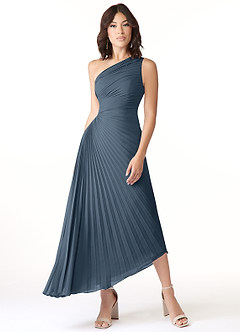 Azazie Kirra Abiti da Damigella Abito A-Line in Chiffon Monospalla Blu Nettuno image1