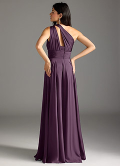 Azazie Charlize Bridesmaid Dresses Plum A-Line One Shoulder Stretch Satin Dress image6