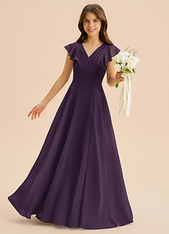 Azazie Anysa Junior Robe Trapèze en Mousseline de soie Rayé Prune image1