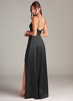 Azazie Sarella Bridesmaid Dresses Black A-Line with Pockets Metallic Satin Dress image4