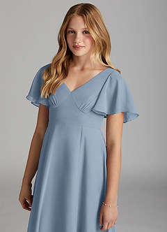 Azazie Kimber Junior Abito A-Line in Chiffon Plissettato Blu Polveroso image6