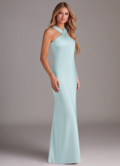 Azazie Doretta Robes de demoiselle d'honneur Robe Sirène en Satin extensible Plissée Brume image3