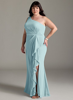 Azazie Liza Bridesmaid Dresses Sea Glass Mermaid One Shoulder Chiffon Dress image8