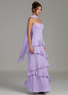 Azazie Imani Robes de demoiselle d'honneur Robe Trapèze en Mousseline de soie Rayé Lilas image6
