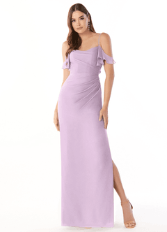 Azazie Emeralda Bridesmaid Dresses Frosted Lilac Sheath Off the Shoulder Chiffon Dress image1