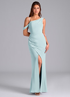 Azazie Madelyn 신부 들러리 드레스 인어 한쪽 어깨 쉬폰 바닥 길이 드레스 image3