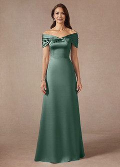Azazie Amelia Mère de la mariée Robes Robe Trapèze en Satin extensible Épaule décolletée Eucalyptus image3