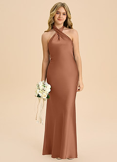 Azazie Chickie Junior Etui Plissee Stretch-Satin Kleid Bronzer image3