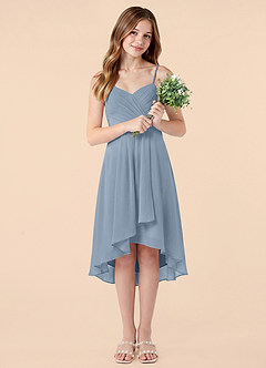Azazie Mariam Junior Dusty Blue A-Line Pleated Chiffon Dress image5