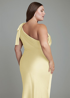 Azazie Yuanna Bridesmaid Dresses Lemon Sorbet Mermaid One Shoulder Stretch Satin Dress image14