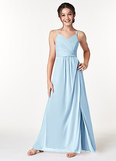Azazie Luxy Junior Sky Blue Pleated Mesh Dress image3