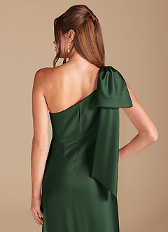 Azazie Capri Bridesmaid Dresses Eucalyptus Sheath One Shoulder Metallic Satin Dress image2