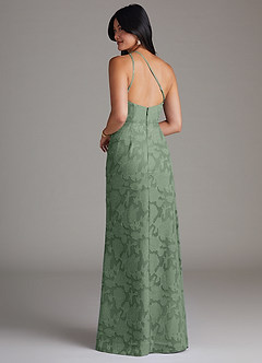 Azazie Mika Robes de demoiselle d'honneur Robe Fourreau en Blumen-Burnout Ue épaule Matcha image4