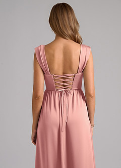 Azazie Hattie Bridesmaid Dresses Rosette A-Line Corset Stretch Satin Dress image7