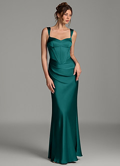 Azazie Mela Brautjungfernkleider Etui Korsett Stretch-Satin Kleid Pfau image3