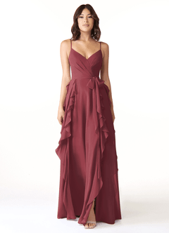 Azazie Peyton Bridesmaid Dresses Merlot A-Line Ruched Chiffon Dress image5