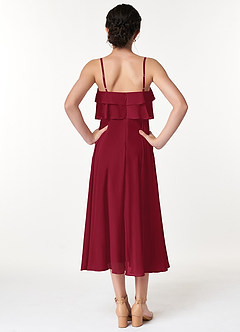 Azazie Ensley Junior Burgundy A-Line Pleated Chiffon Dress image2