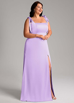 Azazie Frostine Vestidos de damas de honor Vestido de Lila de Satén Elástico de Corte en A con Lazo image9
