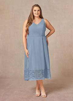 Azazie Dubrow Vendita Finale Abito A-Line in Chiffon Pizzo Blu Polveroso image7