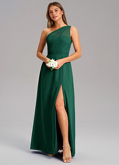Azazie Phaedra Bridesmaid Dresses Emerald A-Line One Shoulder Chiffon Dress image4
