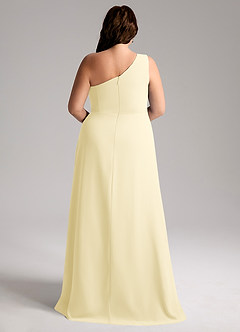 Azazie Brooke Vestidos de damas de honor Vestido de Sorbete De Limón de Gasa de Corte en A con Hombro unilateral image9