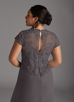 Azazie Junie Mother of the Bride Dresses Steel Grey A-Line Lace Chiffon Dress image9