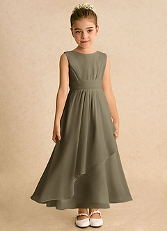 Azazie Edelweiss vestidos de niña de las flores Vestido de Verde Sauce de Gasa de Corte En A con Plisado image4