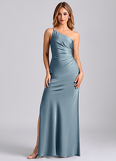Azazie Marseli Final Sale Dusty Blue Mermaid One Shoulder Stretch Satin Dress image5