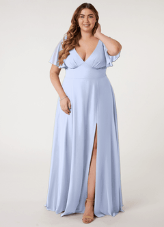 Azazie Kimber Bridesmaid Dresses Ice A-Line Flounce Sleeve Chiffon Dress image6