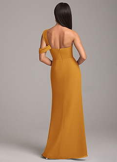 Azazie Wynter Bridesmaid Dresses Butterscotch Sheath Off the Shoulder Chiffon Dress image6