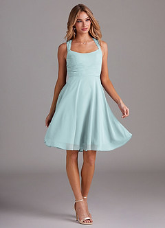 Azazie Vina Bridesmaid Dresses Mist A-Line Lace Chiffon Dress image5