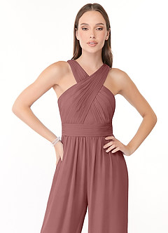 Azazie Berdie Vestidos de damas de honor Rosa Del Desierto de Gasa de Mono con Halter image5