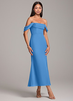 Azazie Saige Bridesmaid Dresses Blue Jay Sheath Off the Shoulder Chiffon Convertible Dress image4
