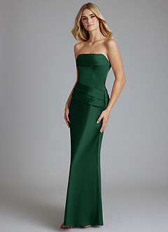 Azazie Lenya Bridesmaid Dresses Dark Green Sheath Pleated Stretch Satin Dress image4