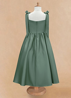 Azazie Chelsie Flower Girl Dresses Eucalyptus A-Line Bow Matte Satin Dress image6