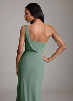 Azazie Madelyn Bridesmaid Dresses Eucalyptus Mermaid One Shoulder Chiffon Convertible Dress image9