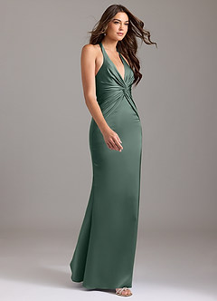 Azazie Valerie Bridesmaid Dresses Sea Moss Mermaid Pleated Stretch Satin Dress image4