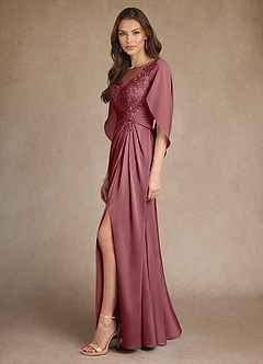 Azazie Hera Mother of the Bride Dresses Desert Rose A-Line Lace Stretch Satin Dress image2