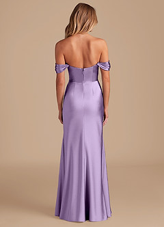 Azazie Saige Bridesmaid Dresses Lilac A-Line Off the Shoulder Metallic Satin Convertible Dress image4