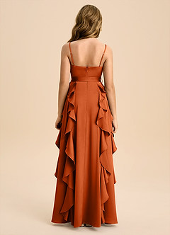 Azazie Peyton Junior A-Linie Plissee Stretch-Satin Kleid Gebranntes Orange image2
