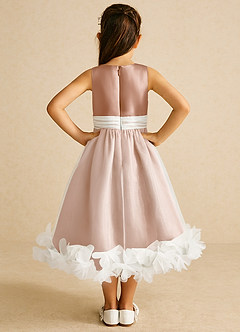 Azazie Stardust Flower Girl Dresses Champagne Rose A-Line Sleeveless Organza Dress image4
