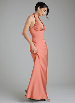 Azazie Torrance Brautjungfernkleider Meerjungfrau-Linie Korsett Stretch-Satin Kleid Lachsrosa image7