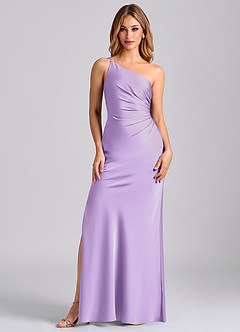 Azazie Marseli Bridesmaid Dresses Lilac Mermaid One Shoulder Stretch Satin Dress image5