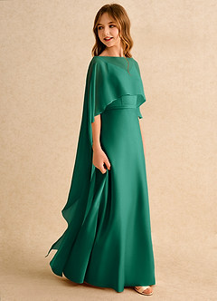 Azazie Fishie Girls Formal Blumenmädchenkleider A-Linie Matte Satin Kleid Smaragd image6