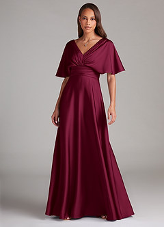 Azazie Pamela Robes de demoiselle d'honneur Robe Trapèze en Satin extensible Plissé Bourgogne image1