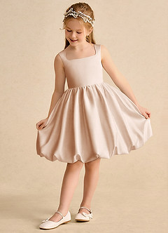 Azazie Nirvana Blumenmädchenkleider Ballkleid Gestreift Matte Satin Kleid Englisches Rosa image3