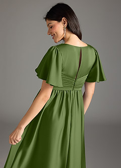 Azazie Verna Abiti da damigella d'onore premaman Abito A-Line Increspato Raso Elasticizzato Floor-Length image8
