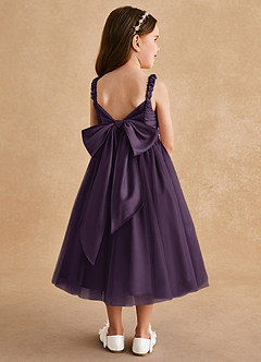 Azazie Gabbie Flower Girl Dresses Plum A-Line Pleated Matte Satin Dress image2