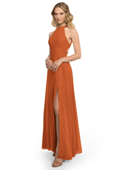 Azazie Clarice Bridesmaid Dresses Cinnamon A-Line Halter Chiffon Dress image2